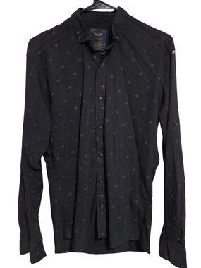 Passion Black Button Up Mens Size XL Long Sleeve Shirt Roll Tab Sleeves